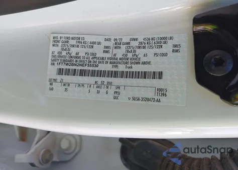 2022 Ford F-250 Xlt from USA, damaged, VIN 1FT7W2BN2NEF55530